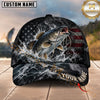 Maxcorners Fishing Graphic Monochromatic US Flag Water Splash Customized Name 3D Cap