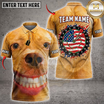 Maxcorners Darts Funny Smiling Golden Retriever Dog American Flag Dartboard Personalized Name 3D Unisex Shirt