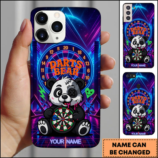 Maxcorners Darts Retro Neon Synthwave Panda Bear Personalized Name 3D Phone Case
