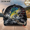 Maxcorners Fishing Graphic Monochromatic US Flag Water Splash Customized Name 3D Cap