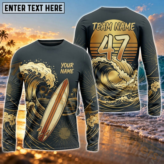 Maxcorners Surfboard Tropical Ocean Adventure Art Customized Name, Number, Team Name 3D Long Sleeve Shirts