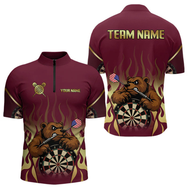 Maxcorners US Flag Dart Arrow Custom Brown Bear Dart Shirt For Men, Dart Team Jerseys LM064