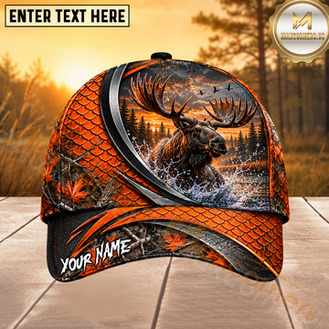 Maxcorners Moose Hunting Compass Forest Personalized 3D Cap