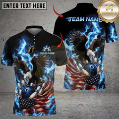 Maxcorners Bowling & Pins Burning Eagle American Flag Patriot Customized Name, Team Name 3D Shirt (4 Colors)