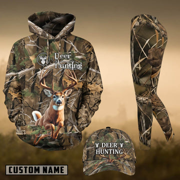 Maxcorners Hunting Whitetail Deer Forest Camo Deer Hunting 3D Combo Hoodie, Legging Set & Cap
