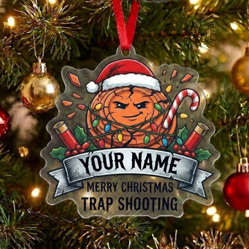 Maxcorners Personalized Funny Cracked Clay Target Merry Christmas Trap Shooting Lights Acrylic Christmas Ornament And Keychain Custom Gift For Hunters 2D Flat
