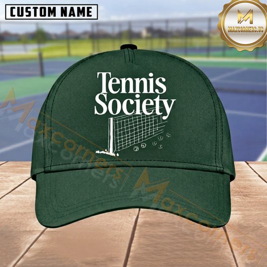 Maxcorners Tennis Tennis Society Court Net Dark Green Vintage Minimalist Design Personalized Name 3D Cap