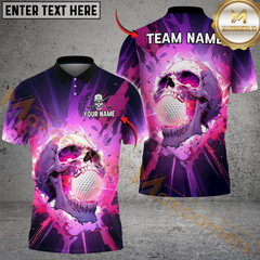 Maxcorners Skull Blast Golf Polo Shirt, Customized Name & Team Name 3D Shirts (4 Colors)