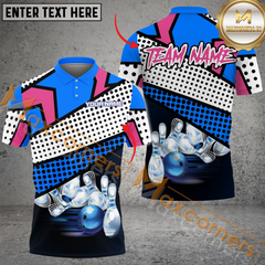 Maxcorners Bowling Ball & Pins Cartoon Multicolor Option Customized Name, Team Name 3D Polo Shirt