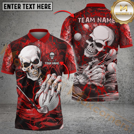 Maxcorners Golf Skull Lightning Personalized Name, Team Name 3D Shirt (4 Colors)