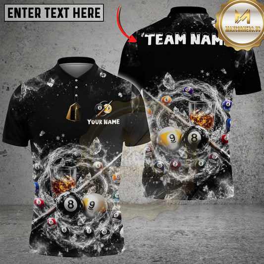 Maxcorners Billiards 8-Ball 9-Ball Whiskey Tornado Pool Cue Personalized Name, Team Name Unisex Shirt (6 Colors)