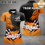 Maxcorners Black And Orange Flame Bowling Jersey Customized Name, Team Name 3D Shirt