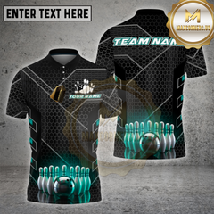 Maxcorners Bowling Shirt Black Red Hexagon Tech Pattern Multi Options Personalized Name, Team Name 3D Shirt