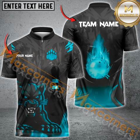 Maxcorners Black Panther Ball Flame Bowling Jersey Multicolor Customized Name, Team Name 3D Polo Shirt