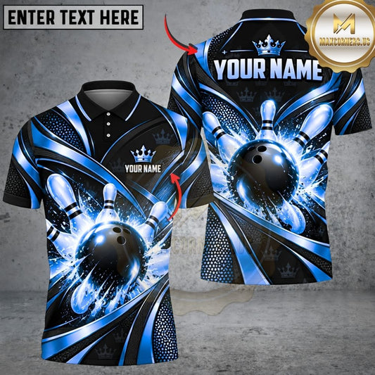 Maxcorners Bowling Royal Crown Luxury Flowing Waves Pins Strike Artwork Multicolor Customized Name, Team Name 3D Shirts