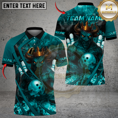 Maxcorners Flame King Bull Bowling Design Multicolor Customized Name, Team Name 3D Shirts