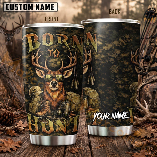 Maxcorners Hunting Born To Hunt Deer Antlers Forest Personalized Name 3D Tumbler