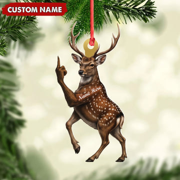 Maxcorners Deer Hunting Middle Finger Gesture Personalized Hunter Christmas Gift Customized Name 3D Keychain And Ornament