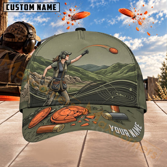 Maxcorners Trap & Skeet Shooting Olive Camo Shooter Personalized Name 3D Cap