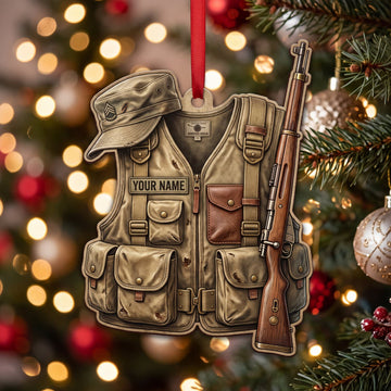 Maxcorners Veteran Military Field Vest Helmet And Rifle Personalized Name 3D Keychain And Ornament