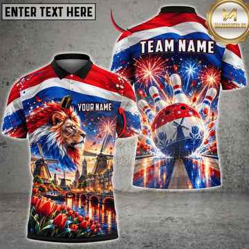 Maxcorners Bowling Netherlands Flag Eagle Bowling Ball Personalized Name 3D Unisex Shirt