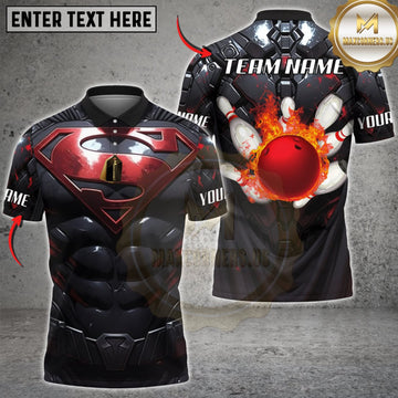 Maxcorners Bowling Black Red Muscular Armor Red Bowling Ball Personalized Name 3D Unisex Shirt