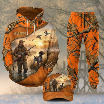 Maxcorners Duck Hunting Hunting Dogs Orange Woodland Camo Personalized 3D Shirts