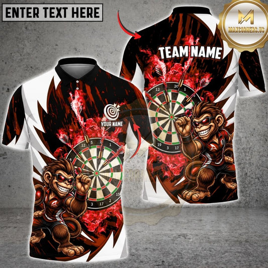Maxcorners Darts Furious Monkey Mascot Throwing Stance Dartboard Lightning Graphic Multicolor Customized Name, Team Name 3D Shirts