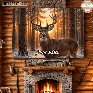 Maxcorners Deer Hunting Majestic Whitetail Buck Snowy Winter Forest Sunrise Wildlife Scene Canvas Wall Art