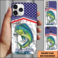 Maxcorners Mahi-mahi Fishing American Flag Nautical Sketch Style Personalized Name Phone Case
