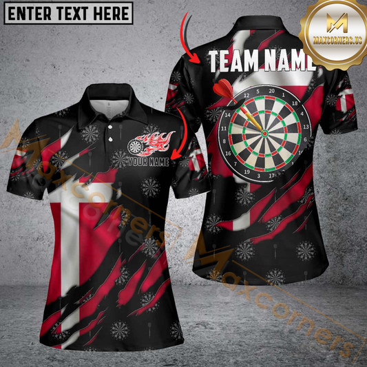 Maxcorners Darts Denmark Flame Flag Personalized Name 3D Shirt For Women
