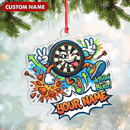 Maxcorners Darts Lover Expressive Target Board Character, Peace Sign, Graffiti Splatter Personalized Name Ornament 2D Flat