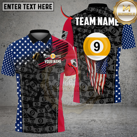 Maxcorners Billiards Ball 9 American Flag Fly Up Personalized Shirt