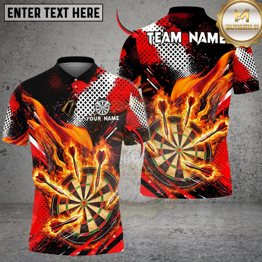 Maxcorners Darts Flaming Dartboard Grunge Dot Design Personalized Name, Team Name Unisex Shirt (4 Colors)