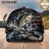 Maxcorners Fishing Graphic Monochromatic US Flag Water Splash Customized Name 3D Cap