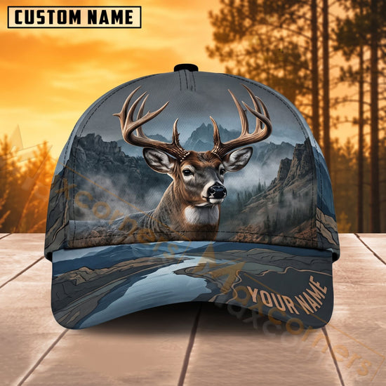 Maxcorners Deer Hunting Moonlight Mountain Buck Personalized Name 3D Cap