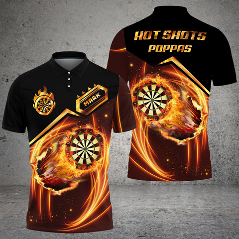 Maxcorners Darts Golden Dartborad Flame Mutilcolor Options Personalized Name, Team Name 3D Polo Shirt For Brenda