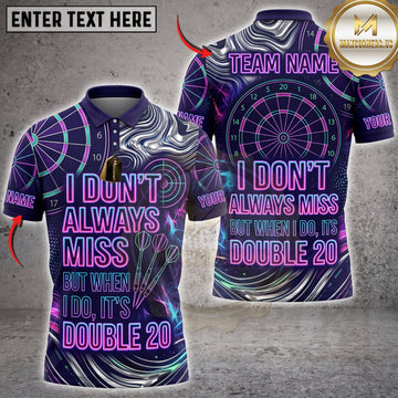 Maxcorners Darts Purple Neon Double 20 Quote And Neon Dartboard Personalized Name 3D Unisex Shirt