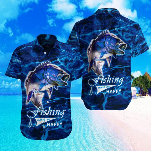 Maxcorner Bass Fishing Hawaiian Shirt, Unisex Print Aloha Short Sleeve Casual Shirt