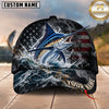 Maxcorners Fishing Graphic Monochromatic US Flag Water Splash Customized Name 3D Cap