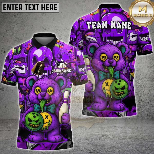 Maxcorners Bowling Shirt Zombie Teddy Cartoon Multioptions Personalized Name, Team Name Unisex 3D Shirt