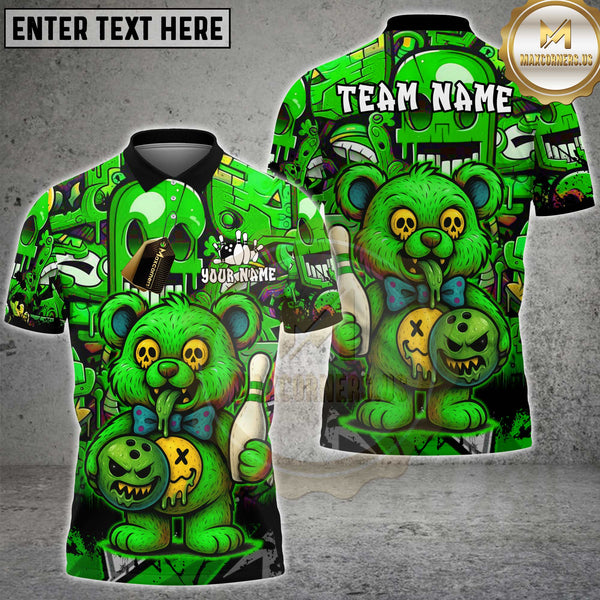 Maxcorners Bowling Shirt Zombie Teddy Cartoon Multioptions Personalized Name, Team Name Unisex 3D Shirt