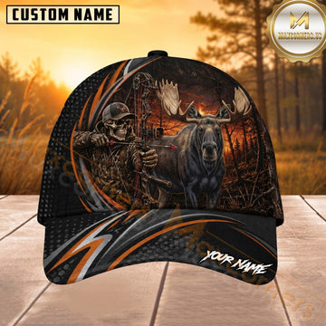 Maxcorners Hunting Orange Stripe Skull Archer and Deer Sunset Design Personalized 3D Cap