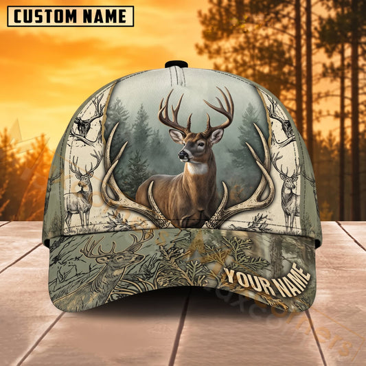 Maxcorners Deer Hunting Vintage Woodland Buck Personalized Name 3D Cap