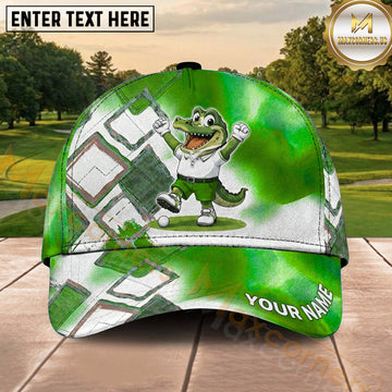 Maxcorners Golf Happy Alligator Golfer Geometric Splash Personalized Name 3D Classic Cap