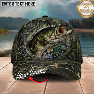 Maxcorners Fishing Mossy Camo Water Ring Personalized 3D Cap (12 Fish Species)