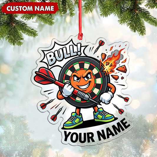 Maxcorners Darts Lover Bullseye Speech Bubble, Target Board Character, Flame Splatter Personalized Name Ornament 2D Flat