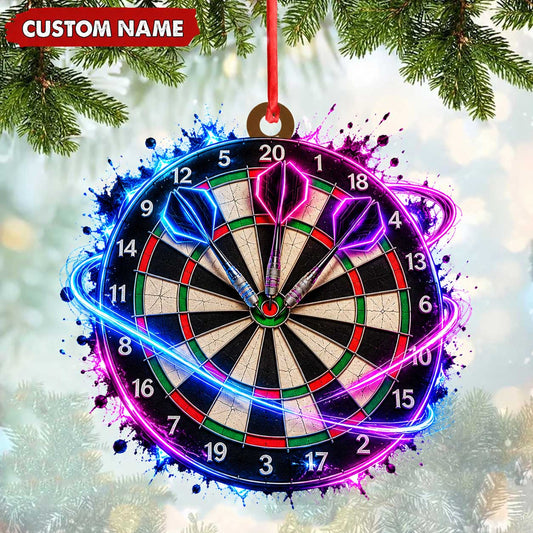 Maxcorners Darts Lover Neon Light Ring Splash, Target Board Artwork Personalized Name Ornament 2D Flat
