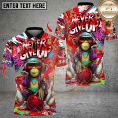Maxcorners  Never Give Up Funky Monkey Graffiti Bowling Multicolor Customized Name, Team Name 3D Shirts