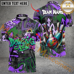 Maxcorners Ball And Pins Graffiti Bowling Crew Jersey Multicolor Options Personalized Name, Team Name 3D Shirt